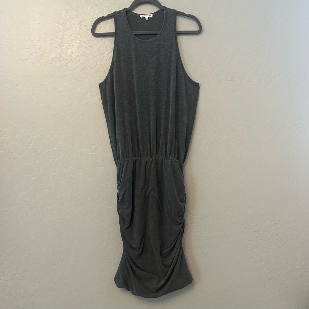 Sundry ruched tank u-neck sleeveless racerback dress in pigment gray size xl - Picture 2 of 16